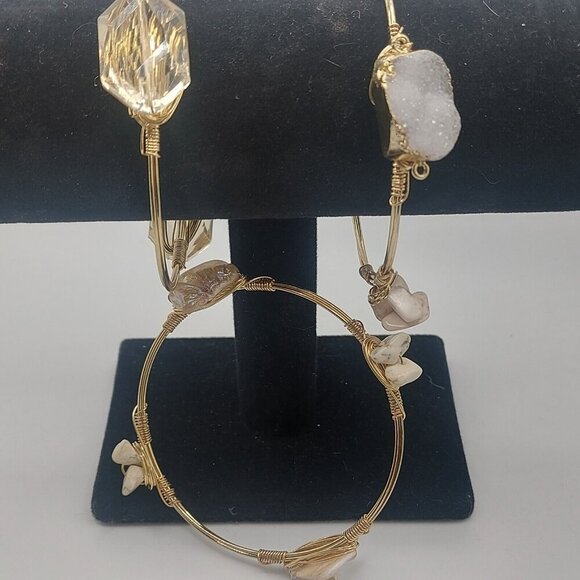 Lot of 3 Bourbon & Bowties Bracelets Gold Tone Wire wrapped bracelets with stone - Picture 6 of 11